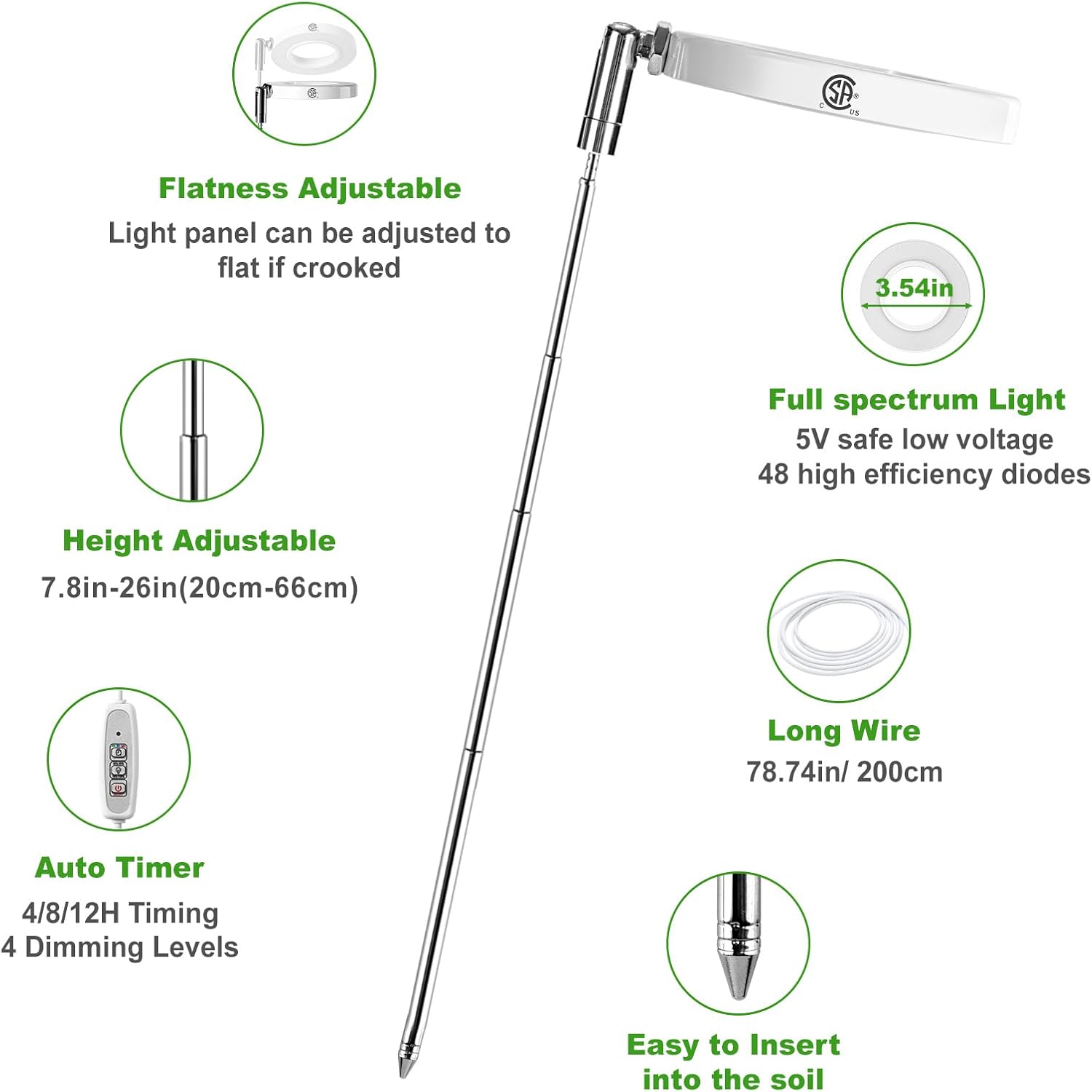 LORDEM Full Spectrum LED Grow Light for Indoor Plants, 3 Packs | Height Adjustable, Auto On/Off Timer 4/8/12H, 4