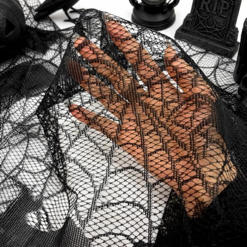 Black Lace Cobweb Halloween Fireplace Mantel Scarf Cover Decor, 18x96 in