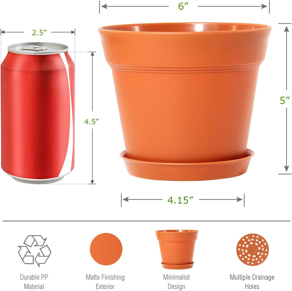 WOUSIWER 16 Pack 6 inch Plastic Planters, Plastic Indoor Planter Flower Pots, Heavy Duty and Stylish 6 Inch Plant Pots