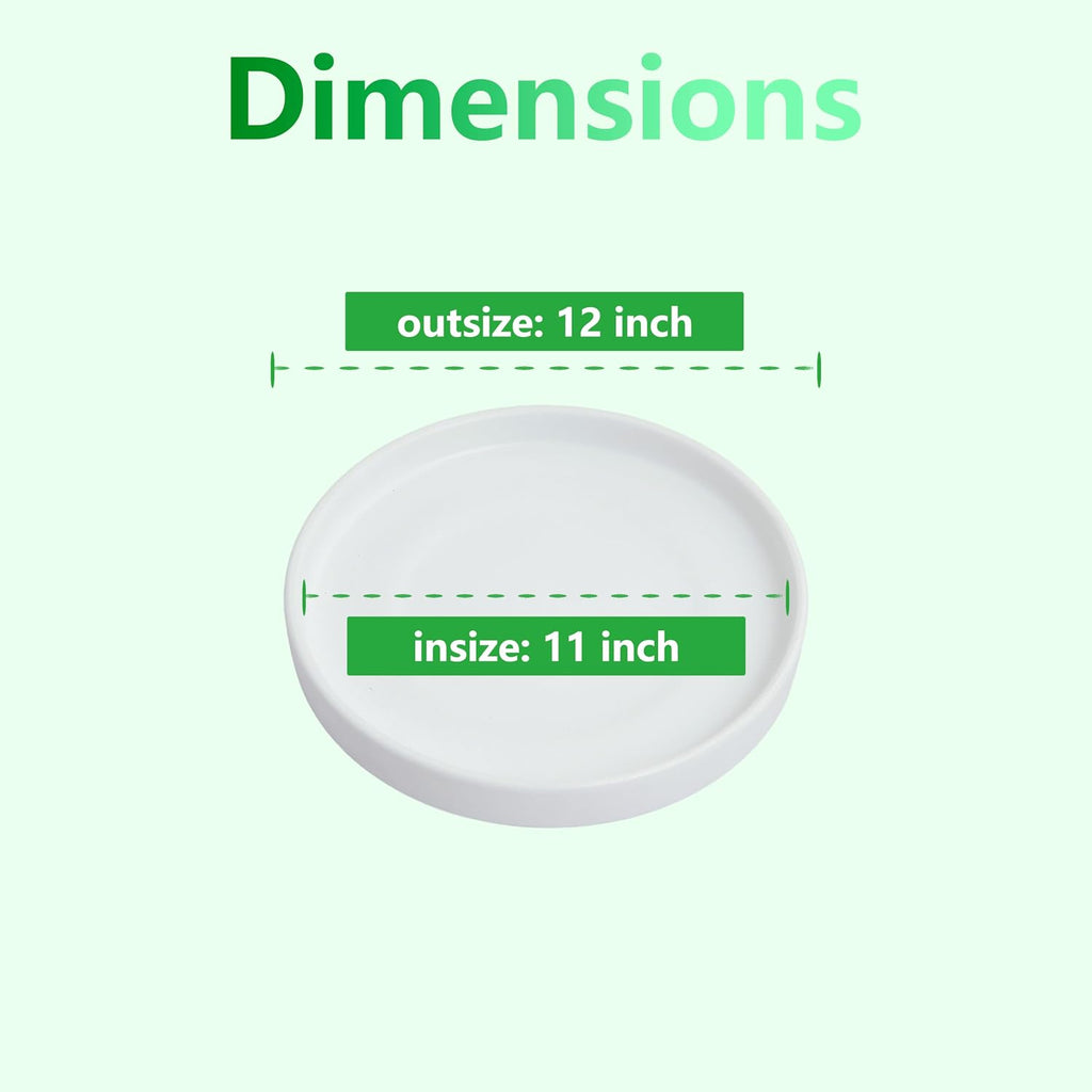 12 Inch Large Ceramic Saucer - Drainage Tray for Plant Pot (Matte White) | 12" Ceramic Plant Saucer for 10" & 11" Pots