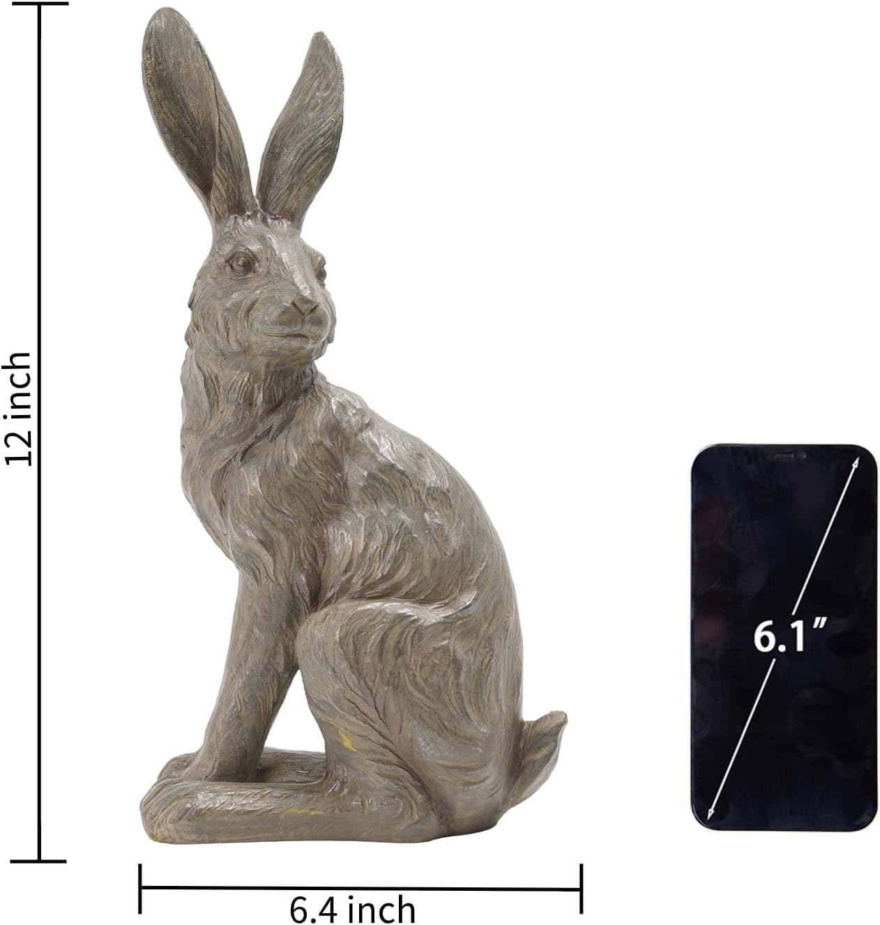 DiliComing Outdoor Rabbit Garden Statue 12 Inch Grey Bunny Yard Decor | Large Easter Bunny Decor, Resin Animal