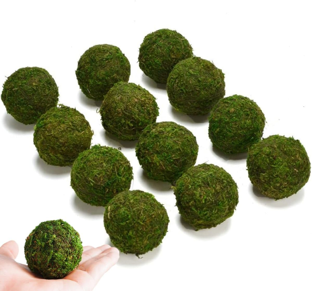 BYHER Natural Green Moss Decorative Ball,Handmade (2"-Set of 12)
