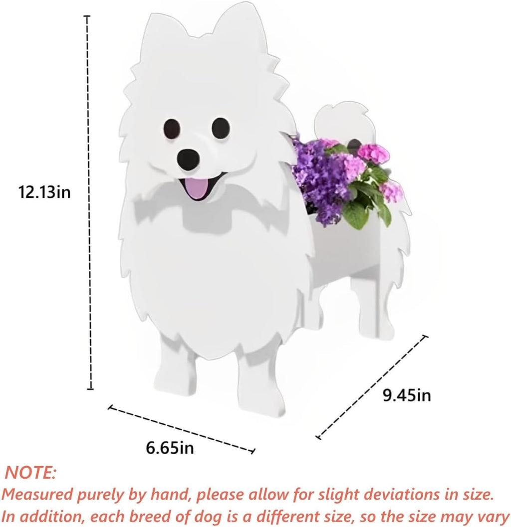White Pomeranian Dog Planter Pots, Animal Shaped Flower Pot | Cute Plant Gift for Women and Pet Lovers, Indoor Outdoor