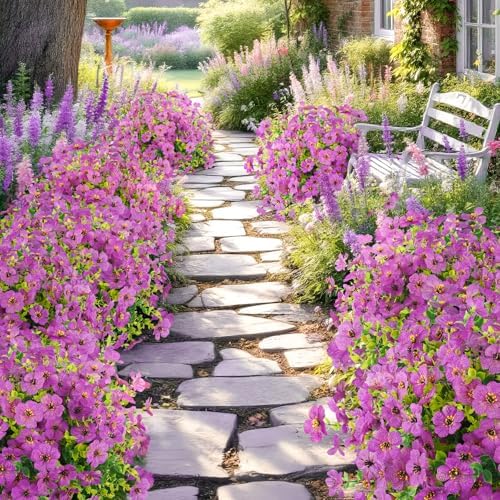 ATTGREAT Artificial Flowers for Outdoors UV Resistant, 12 Bundles(Purple)