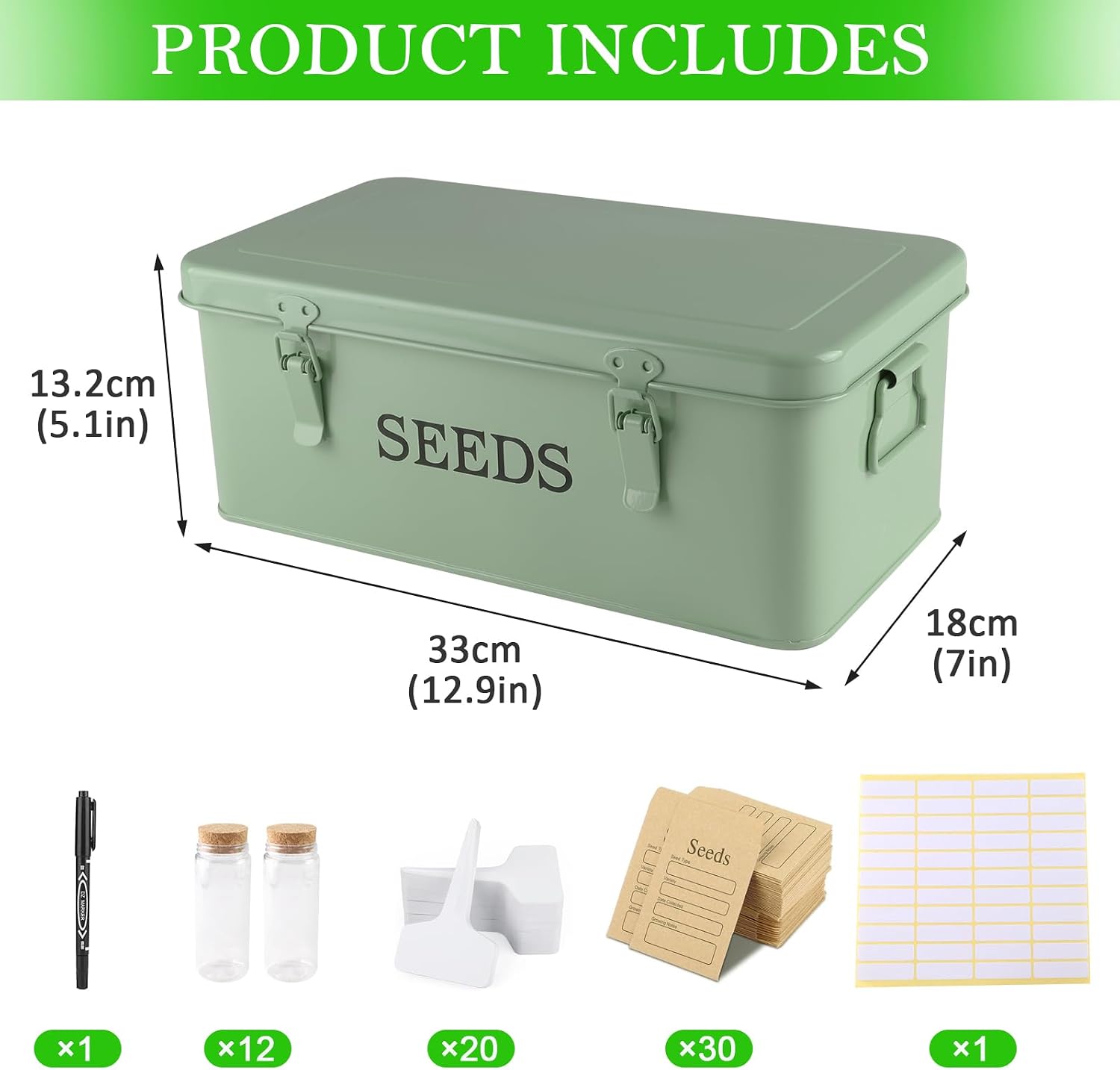 Seed Storage Organizer, 4 Compartment Metal Seed Saving Box with Lid and Safety Locks,Seeds Packet Container with 1