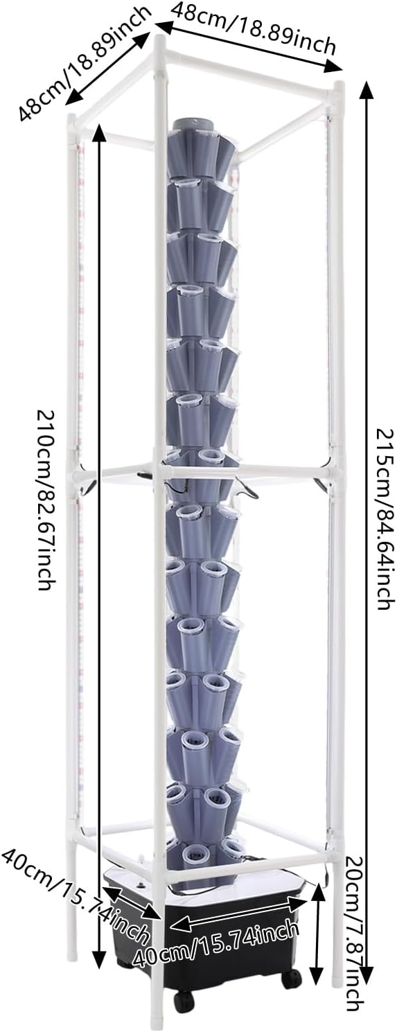 70 Holes Indoor Hydroponic Grow Tower with 8 LED Lights, 14 Layer Vertical Hydroponic Gardening Tower with Wheels