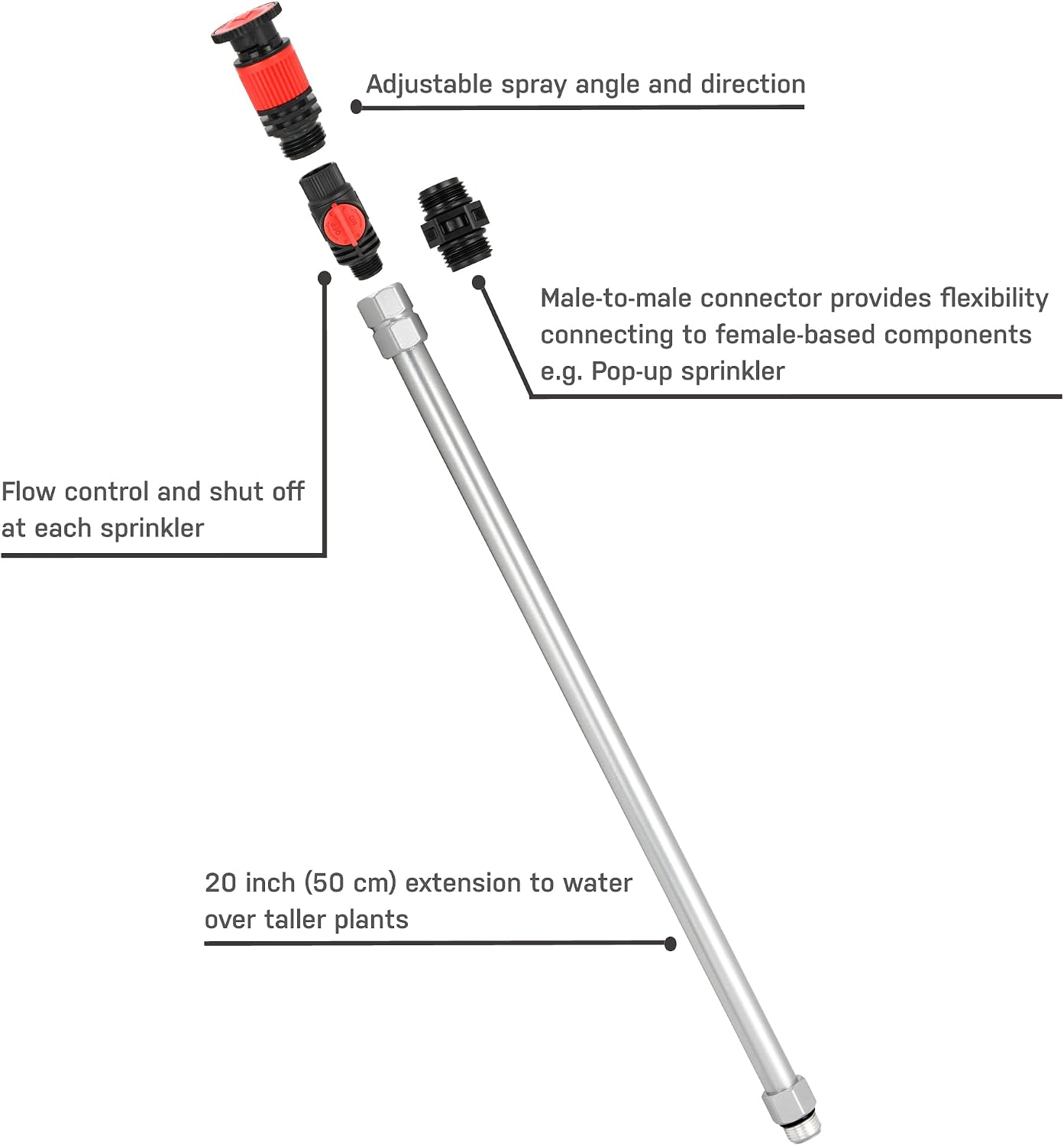 Eden 99989 Multi-Adjustable Sprinkler with Metal Extension Set (12 pcs), Connects to Most Standard (1/2 inch) Threaded