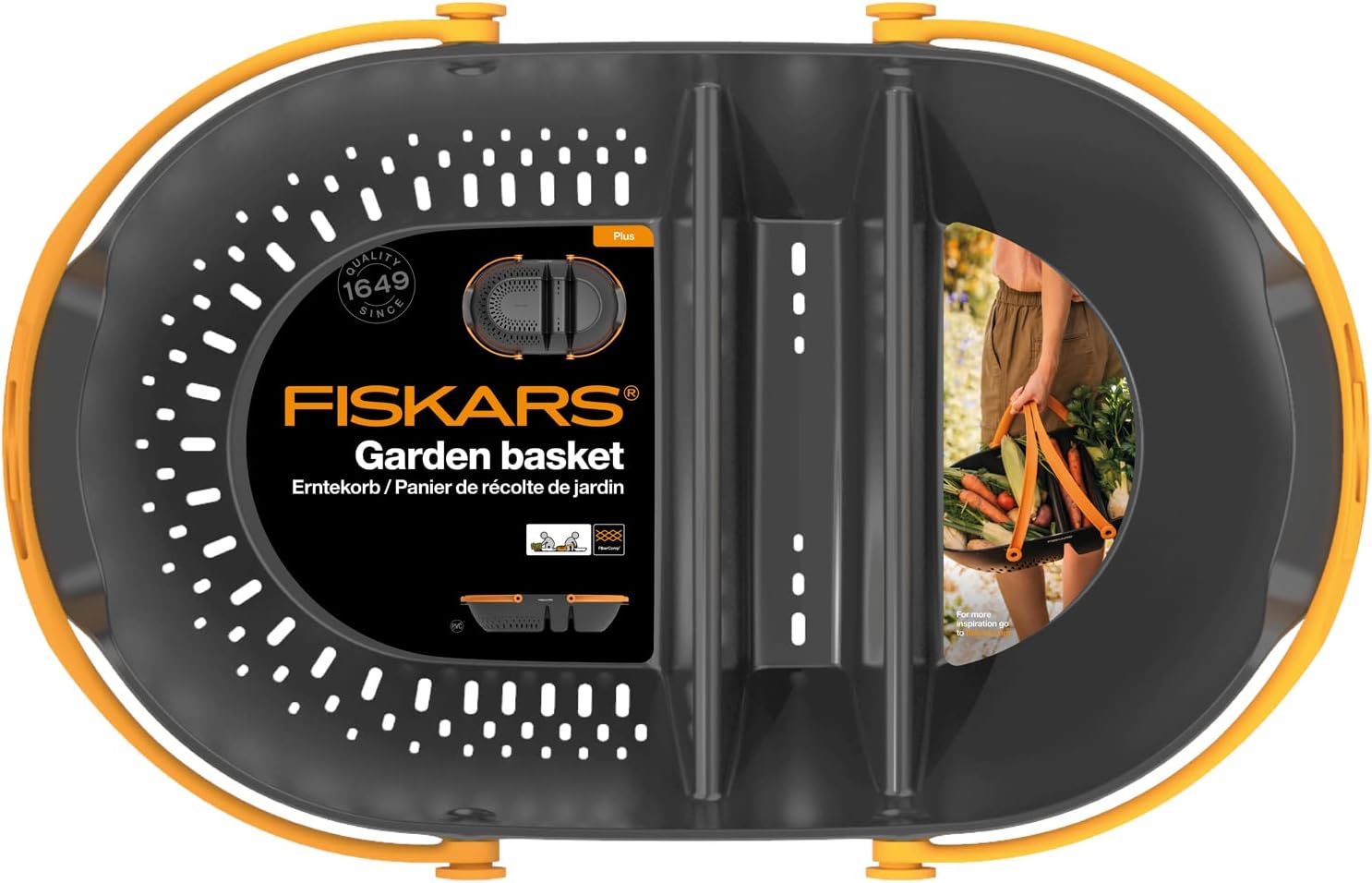 Fiskars Harvest Basket, For collecting and cleaning harvest and harvesting tools, Plastic, Black/Orange, Plus, 1062831