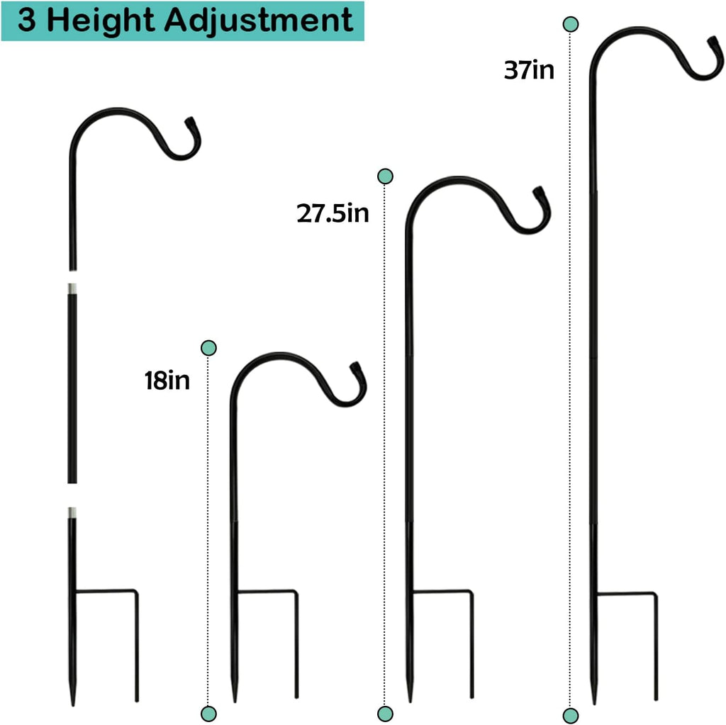 37 Inch Heavy Duty Garden Shepherds Hooks, 8 Pack Garden Hook | Height Adjustable Plant Hangers, for Bird Feeders