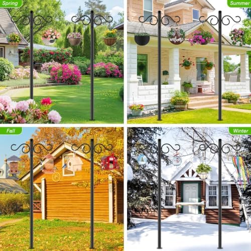 RCUICA Double Shepherds Hooks for Outdoor,2 Pack 110Inch Bird Feeder Pole with 5 Prongs Base,Heavy Duty Shepherds Hook,Suitable for Garden in Hanging Flower Basket,Lantern,Bird Nests (110 inch)