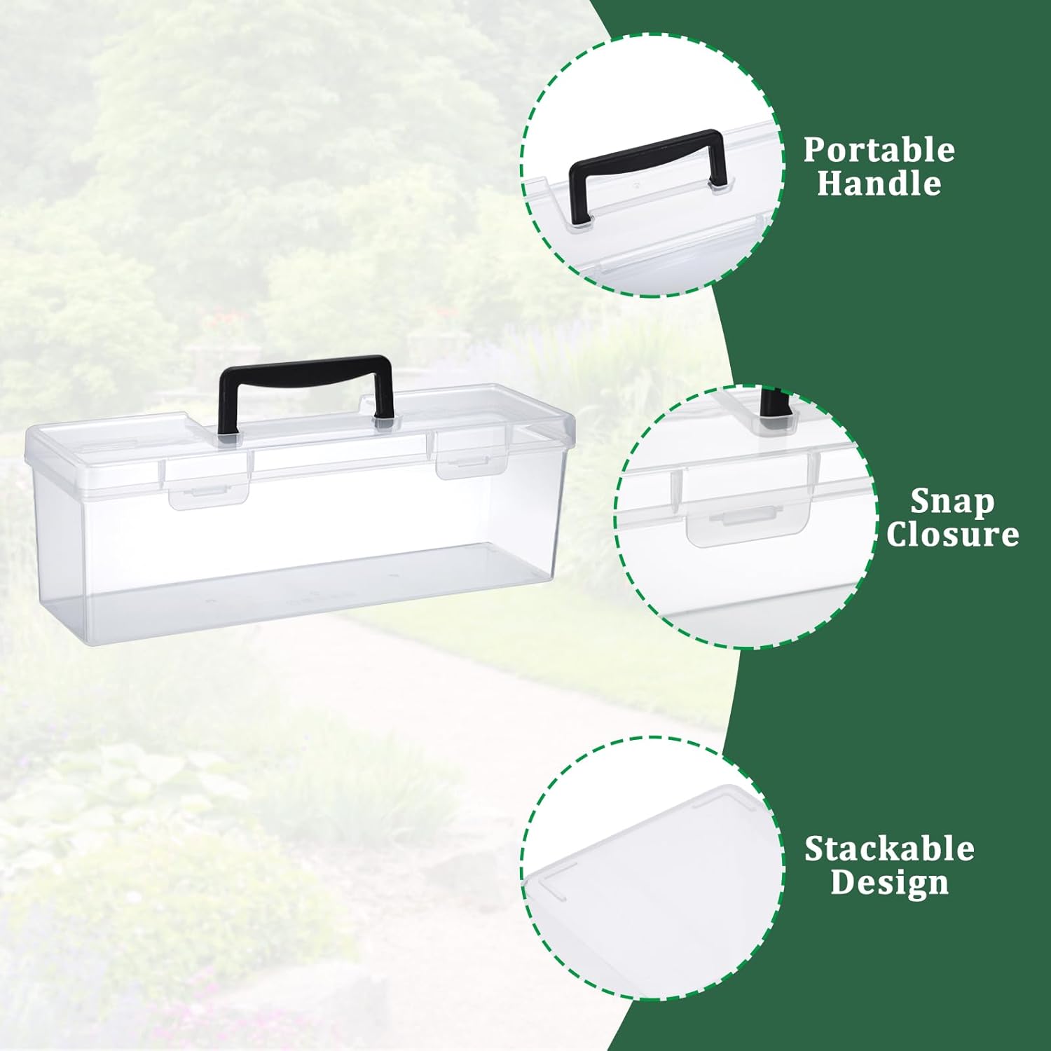 Kokone 2 Pack Plastic Clear Seed Storage Organizer Box with Handle, Portable Seed Bin with Lock, Transparent Seed