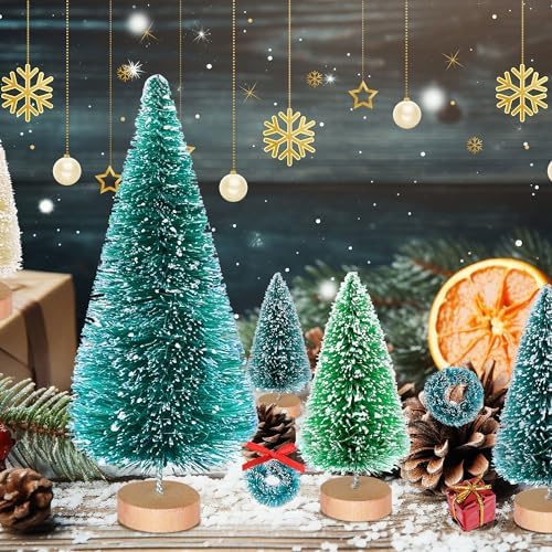 56 Pcs Artificial Mini Christmas Trees Set, Small Bottle Brush Trees