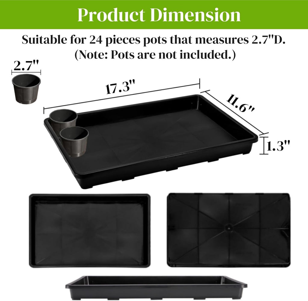 ZAVOOS 6 Pack Nursery Potting Trays with No Drain Holes | Plastic Plant Saucer Growing Tray, 17.3'' x 11.6'' x 1.3''