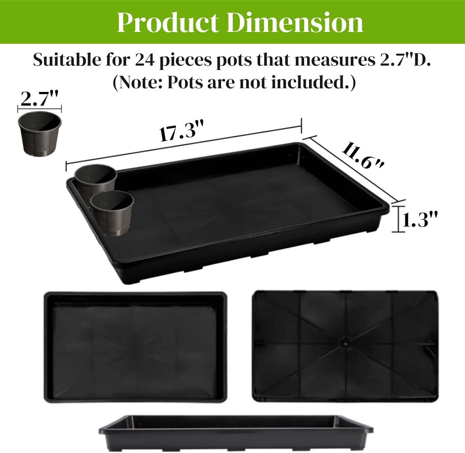 ZAVOOS 6 Pack Nursery Potting Trays with No Drain Holes | Plastic Plant Saucer Growing Tray, 17.3'' x 11.6'' x 1.3''