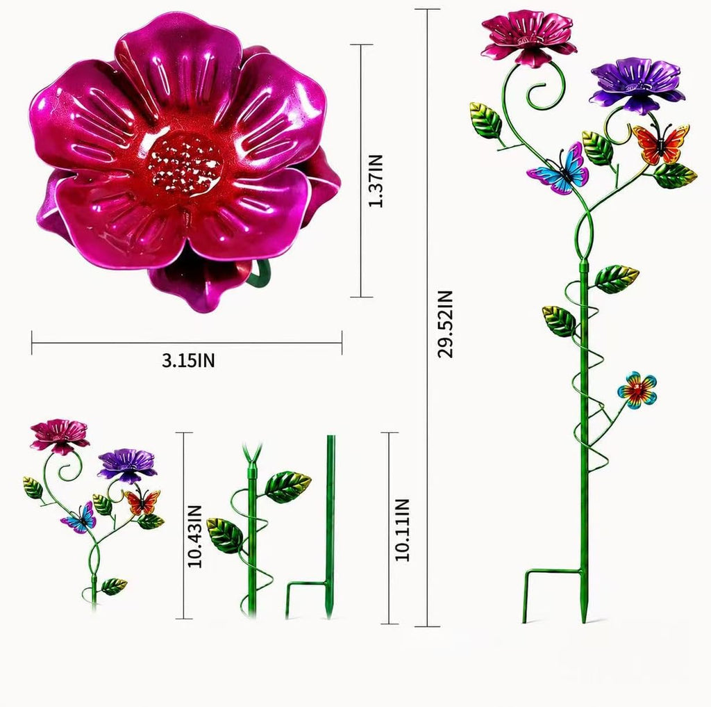 Flower Garden Stakes for Outdoor Yard Patio Lawn Decor | Hand-Painted Uv-Resistant Metal, Butterfly Accents, Spiral