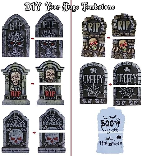 25.5inch DIY Halloween Decorations Outdoor Tombstones Decor Large,5PCS Huge Scary Halloween Yard Sign Decorations,Waterproof Graveyard Tombstone Halloween Tombstones & Cemetery Outdoor Decorations