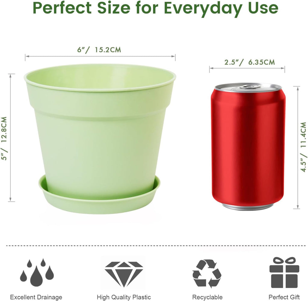 SwinDuck 20 Pack 6 Inch Plant Pots with Drainage and Saucers, White Plastic Flower Pots for Indoor and Outdoor Plants