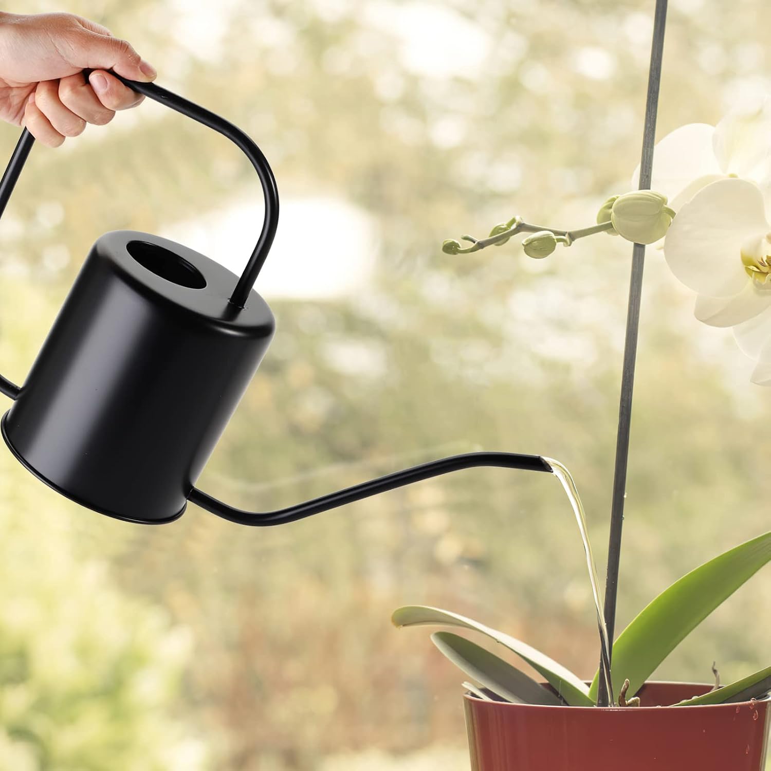 Fasmov 51 Oz Stainless Steel Watering Can Modern Style Watering Pot, Watering Can with Long Spout for Easy Pour, Water
