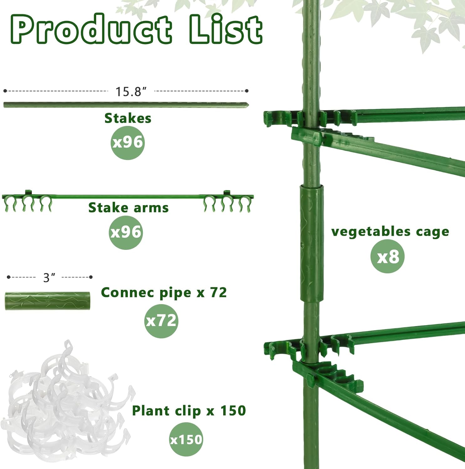 Hicarer 8 Pcs Tomato Cages for Garden up to 65" Plant Support Cage Trellis Assembled Tomato Garden Cage Heavy Duty
