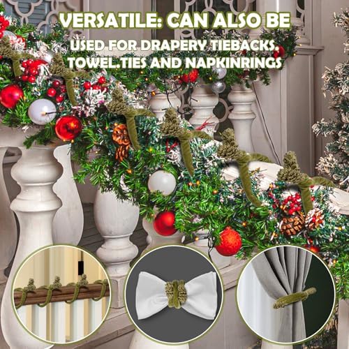 12Pcs Olive Green Christmas Garland Ties Decorative Banister Twist, Christmas Holiday Wreath Ties for Xmas Banisters Home Staircase Railings Decorations, 16 Inches