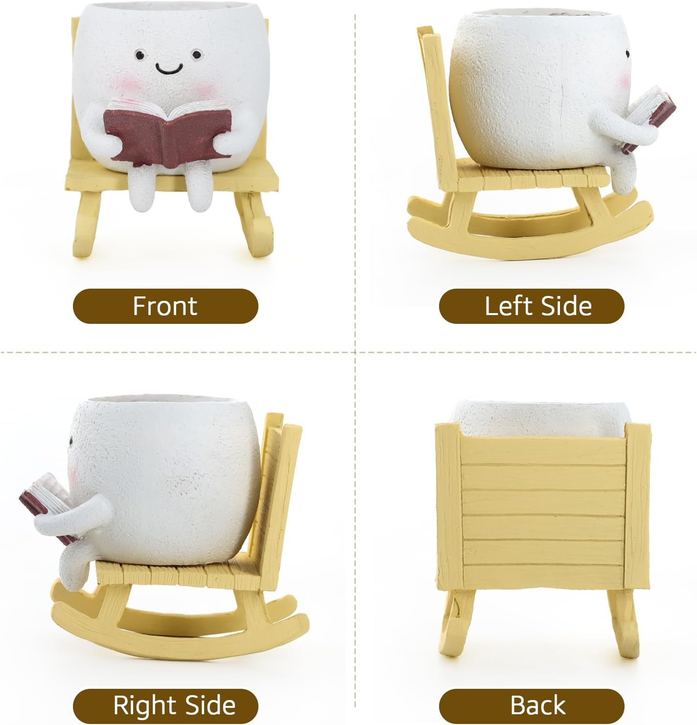 Smiley Face Planter Pot, Cute Resin Head Planter with Drainage Hole, Unique Rocking Chair Succulent Pot for Indoor