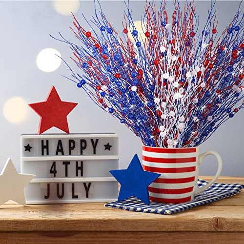 Giegxin 32 Pack Labor Day Centerpiece Decor Red White Blue Stem Picks