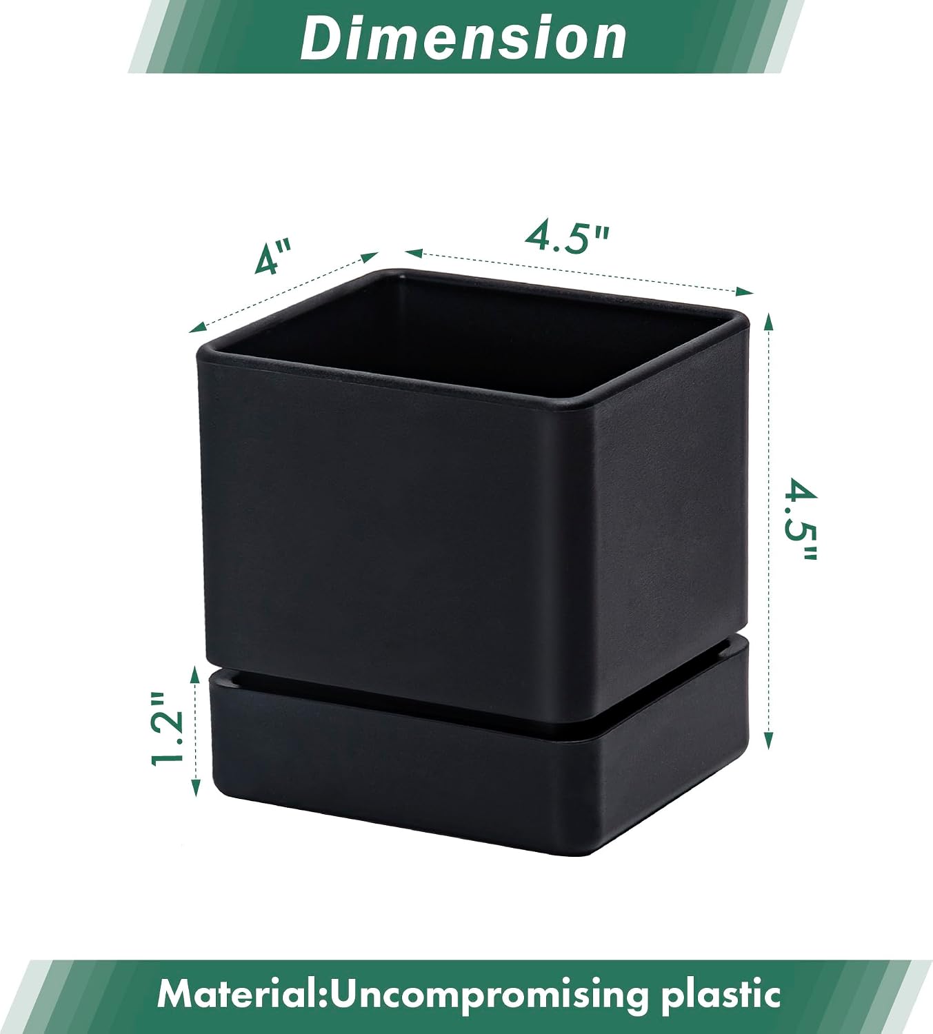 D'vine Dev 4-Pack Plastic Herb Planter Pots, 4 in, Black, 76-Y-B4-1 | Sleek Minimalist Style, Window Herb Garden