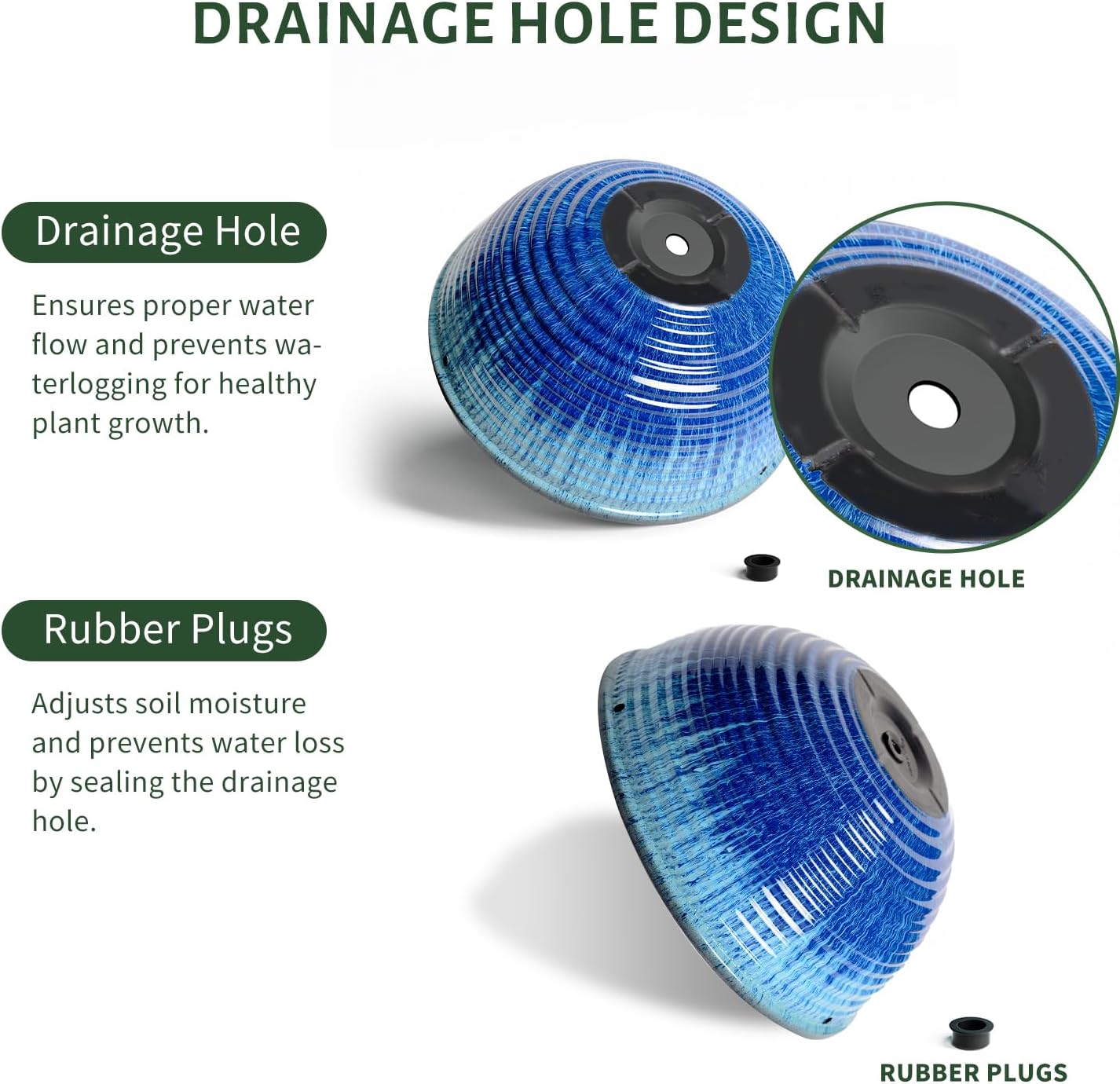 2 Pack 10 Inch Glazed Hanging Planters, Hanging Baskets with Drainage Hole | Ceramic Look, Hanging Flower Pots for