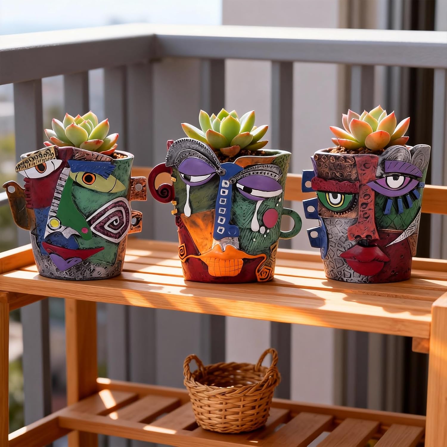 Mini Abstract Face Planter – Small Picasso-Inspired Resin Planter for Succulents, Cacti & Small Plants, Whimsical