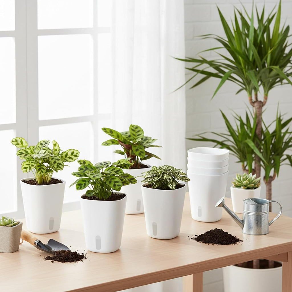10 Sets 4" Self Watering Pots for Indoor Plants, Plastic Self Watering Planter Pots with Visual Water Level Clear Inner