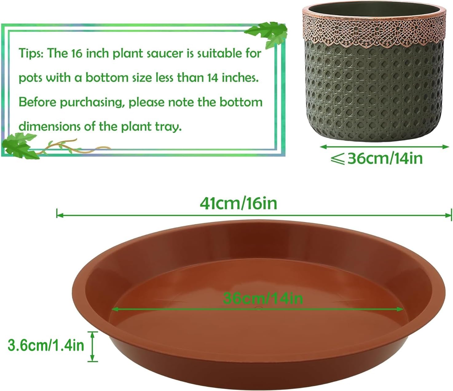 4 Pack 16 Inch Round Plant Saucers for Less 14 Inch Pot Indoors Outdoors Plant Trays for Pots Planter Saucer Plastic