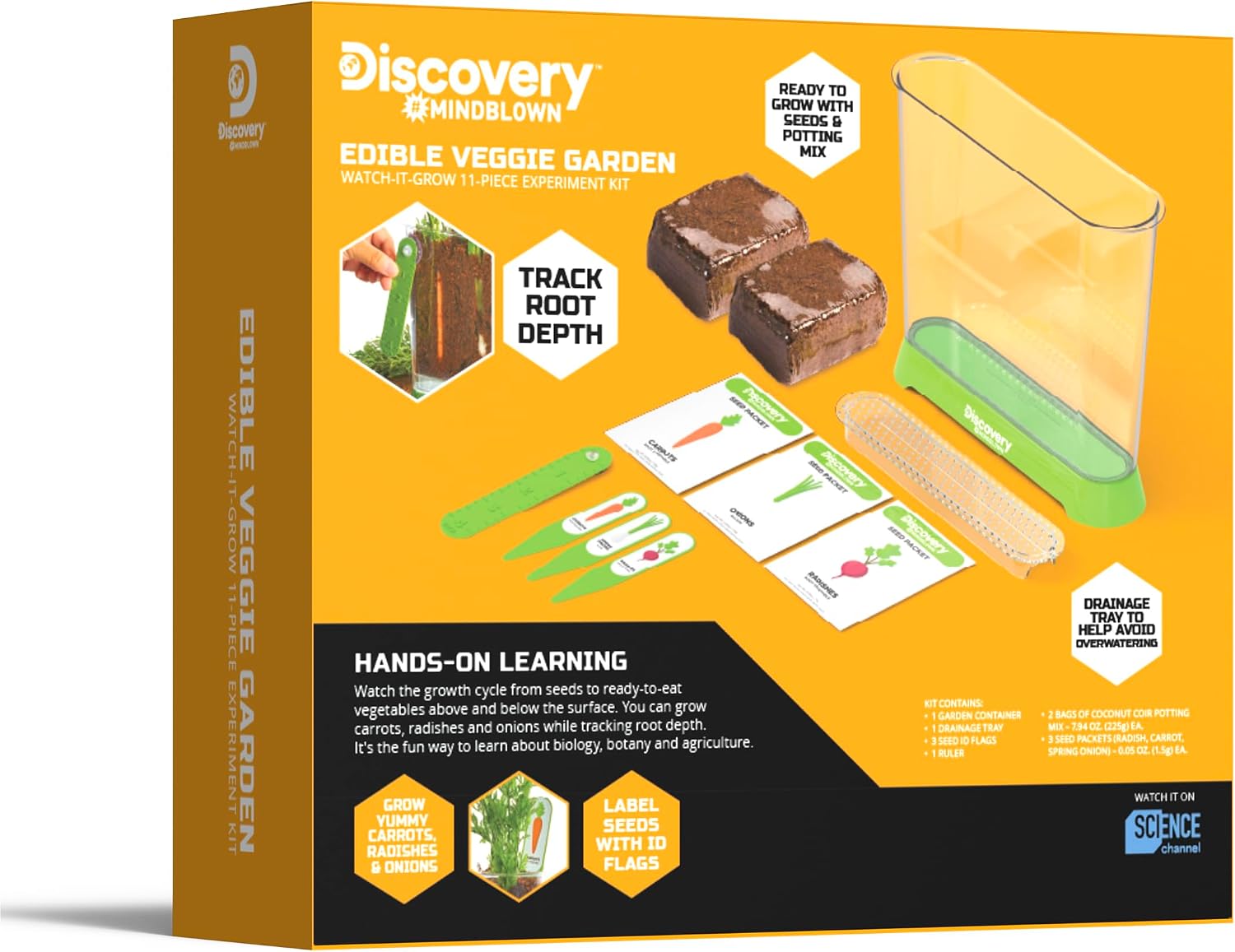 Discovery™ Edible Veggie Garden Watch-It-Grow Kit – DIY STEM Activity for Kids | Grow Carrots, Radishes & Onions