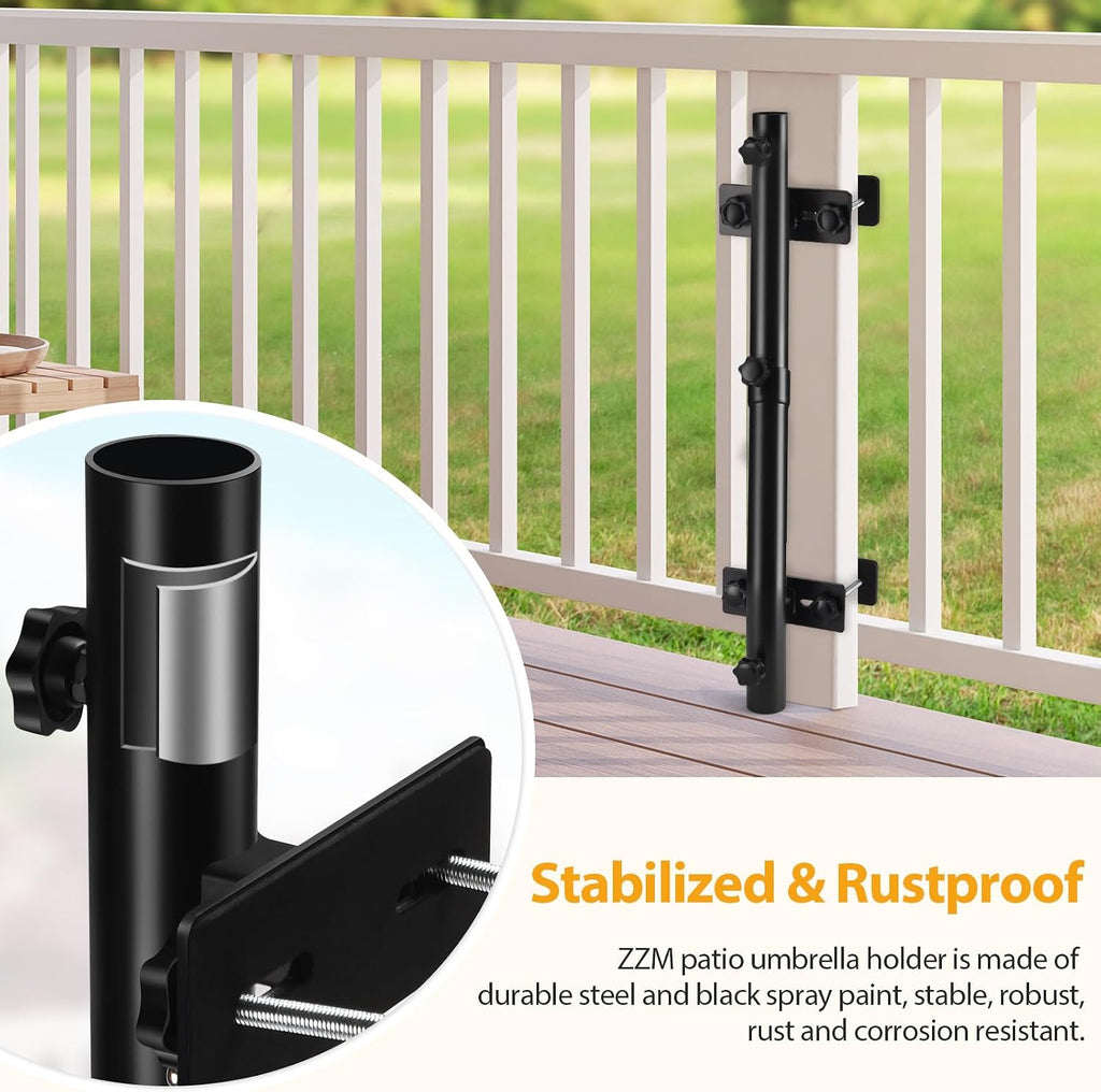 ZZM Patio Umbrella Holder for Deck Railing, Adjustable Deck Umbrella Mount Outdoor, Attachable to Railing Mounting