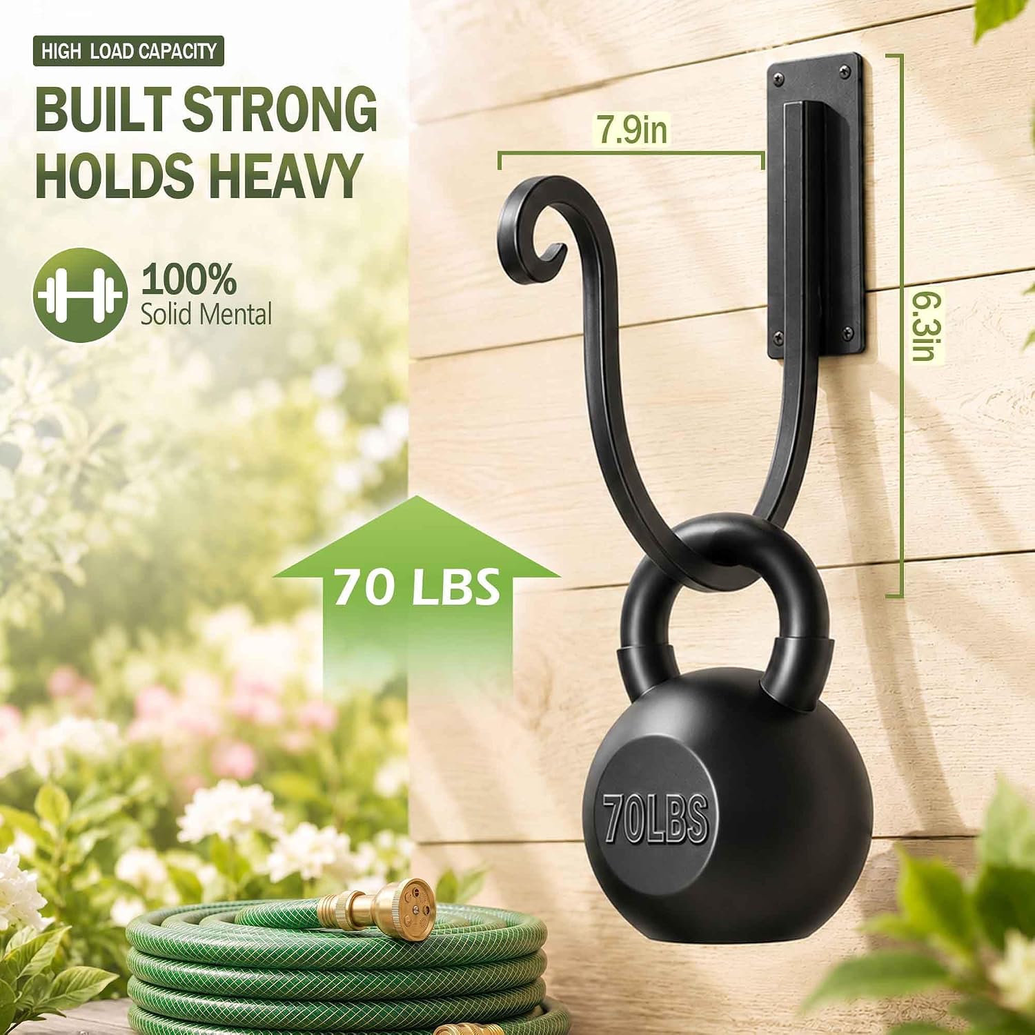 Garden Hose Holder Outside: 2 Pack Wall Mount Water Hose Holder - Heavy Duty Garden Water Hose Hanger for Outside Hose