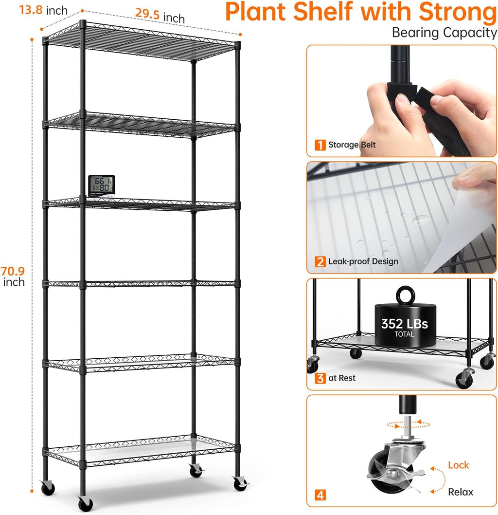 6-Tier Indoor Greenhouse with Grow Light, 29.5x13.8x71in | Indoor Greenhouse, 5-Pack Full Spectrum Plant Lights, 150W