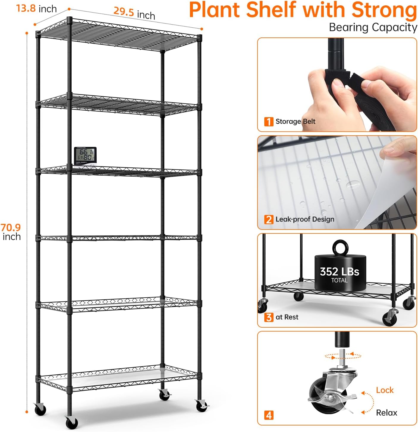 6-Tier Indoor Greenhouse with Grow Light, 29.5x13.8x71in | Indoor Greenhouse, 5-Pack Full Spectrum Plant Lights, 150W