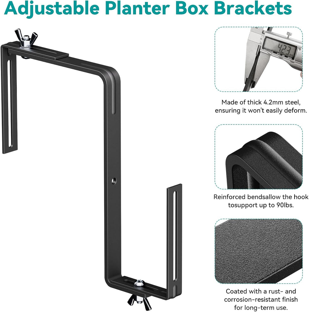 Adjustable Planter Box Brackets,Enhanced Bottom Support,Universal Outdoor Hanging Brackets,Flower Box Brackets for