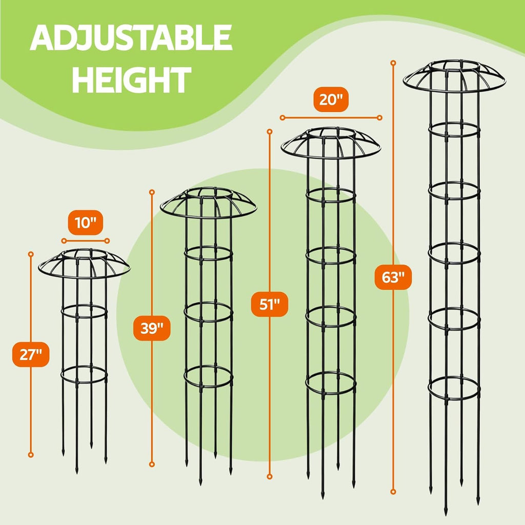 Garden Trellis for Climbing Plants Outdoor - Unique Umbrella Top Round Trellis for Indoor Potted Plant - 64" Tall