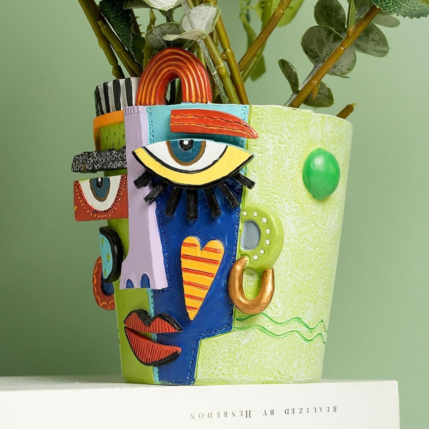 Mint Green Abstract Face Planter Pot/Picasso Flower Pot, Unique Head Planters for Indoor Plants, Abstract Face Decor
