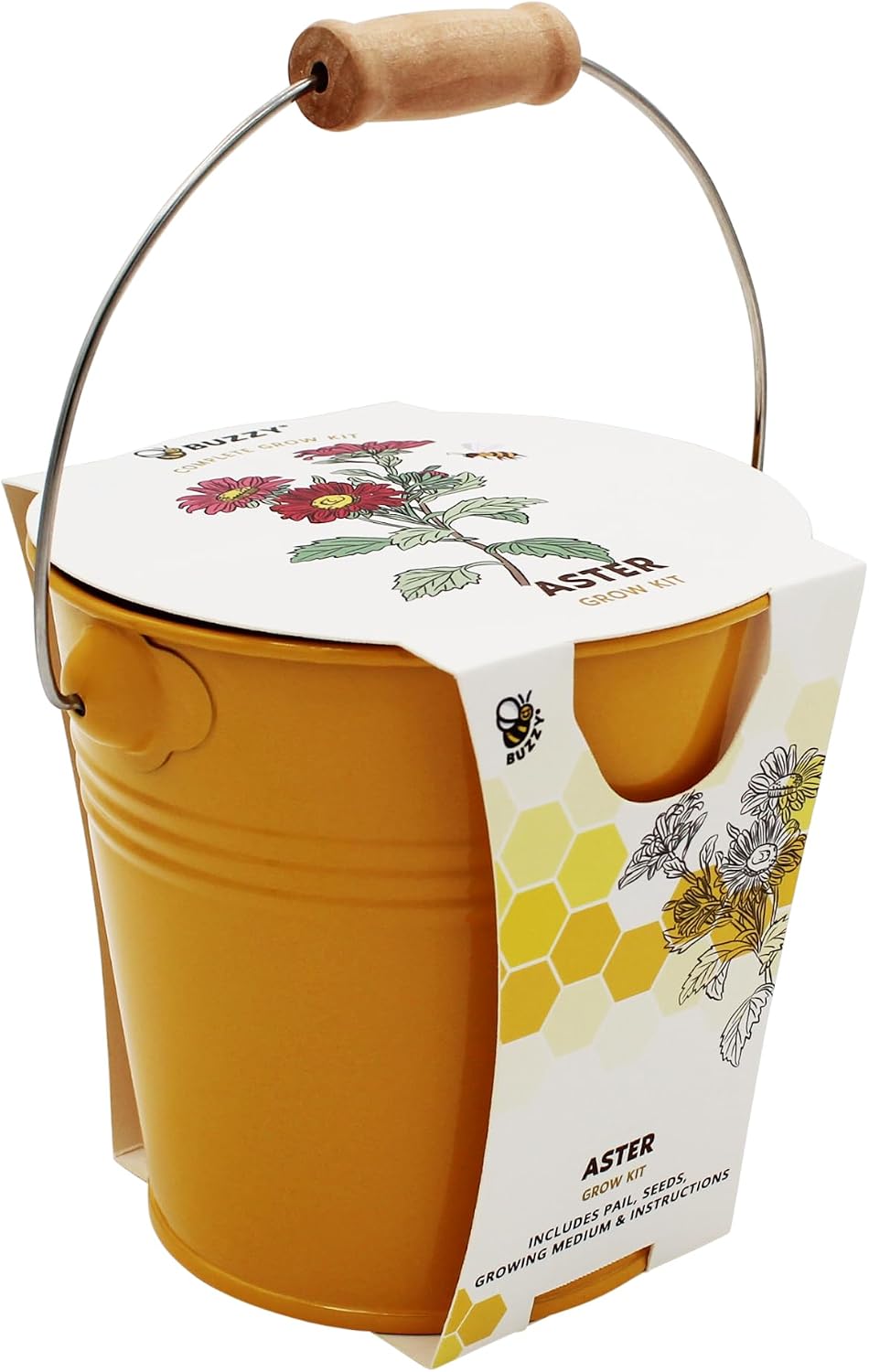 BUZZY Seeds Pollinator 2-Pack Grow Kit with Aster and Ox-Eye Sunflower Seeds, Growing Medium, and Decorative Yellow