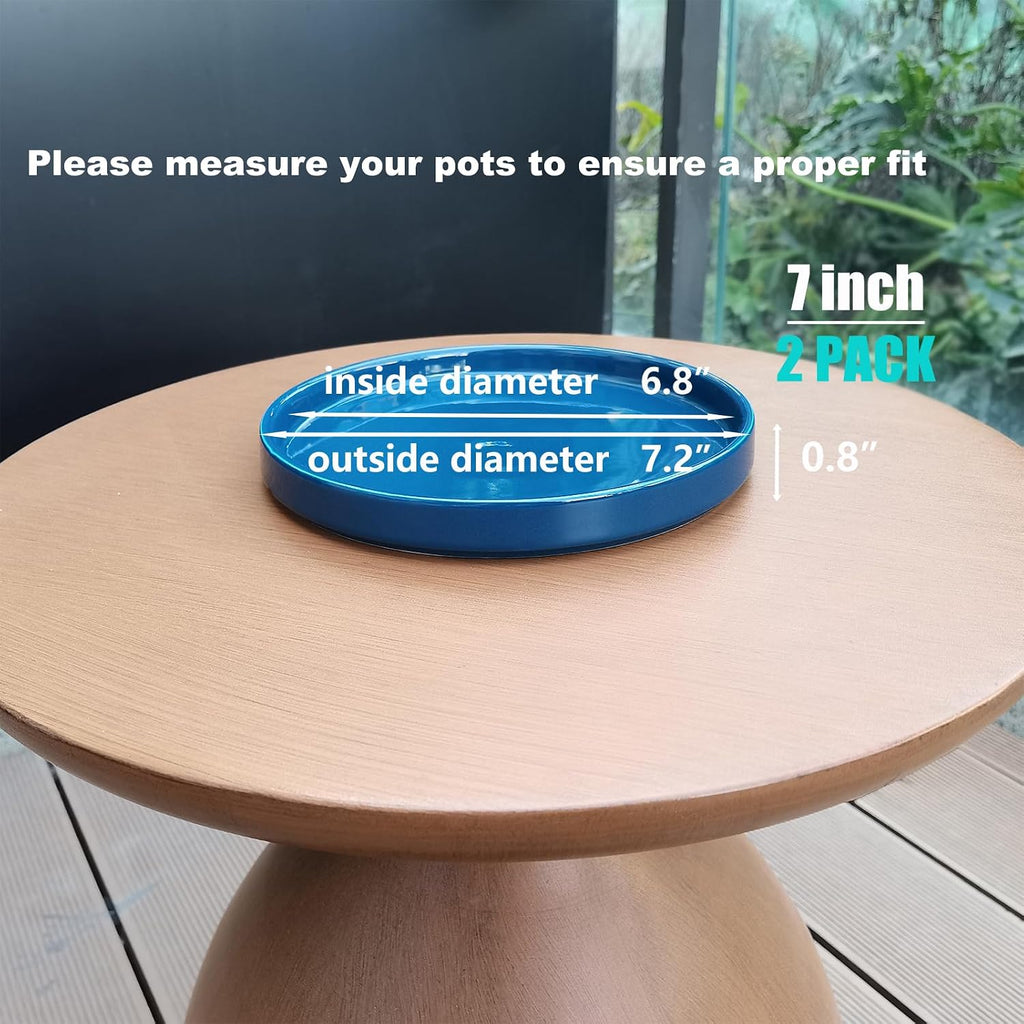 Ceramic Plant Saucer 7 Inch, 2 Pack Round Plant Trays for Indoors/Outdoors, Flower Pot Saucers for Holding Water Drips