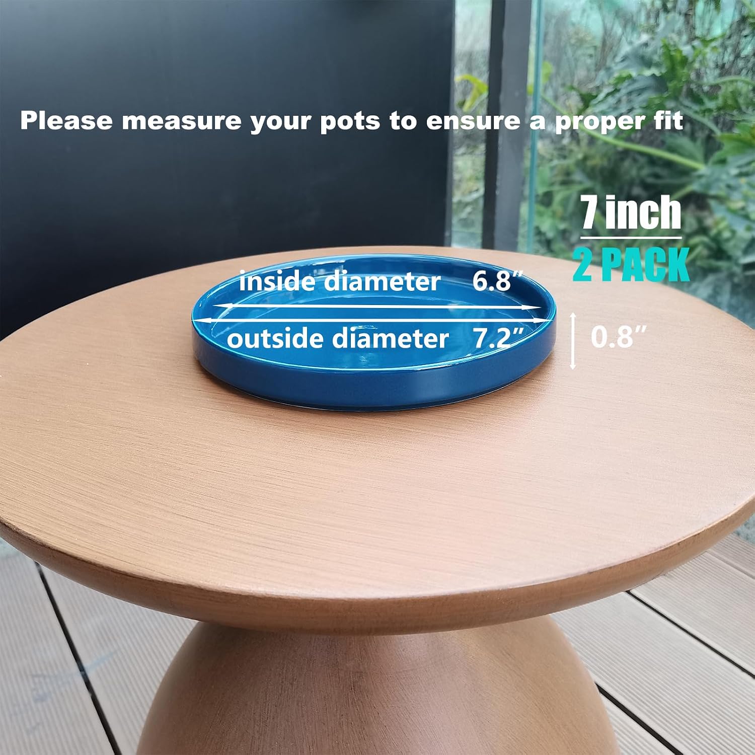 Ceramic Plant Saucer 7 Inch, 2 Pack Round Plant Trays for Indoors/Outdoors, Flower Pot Saucers for Holding Water Drips