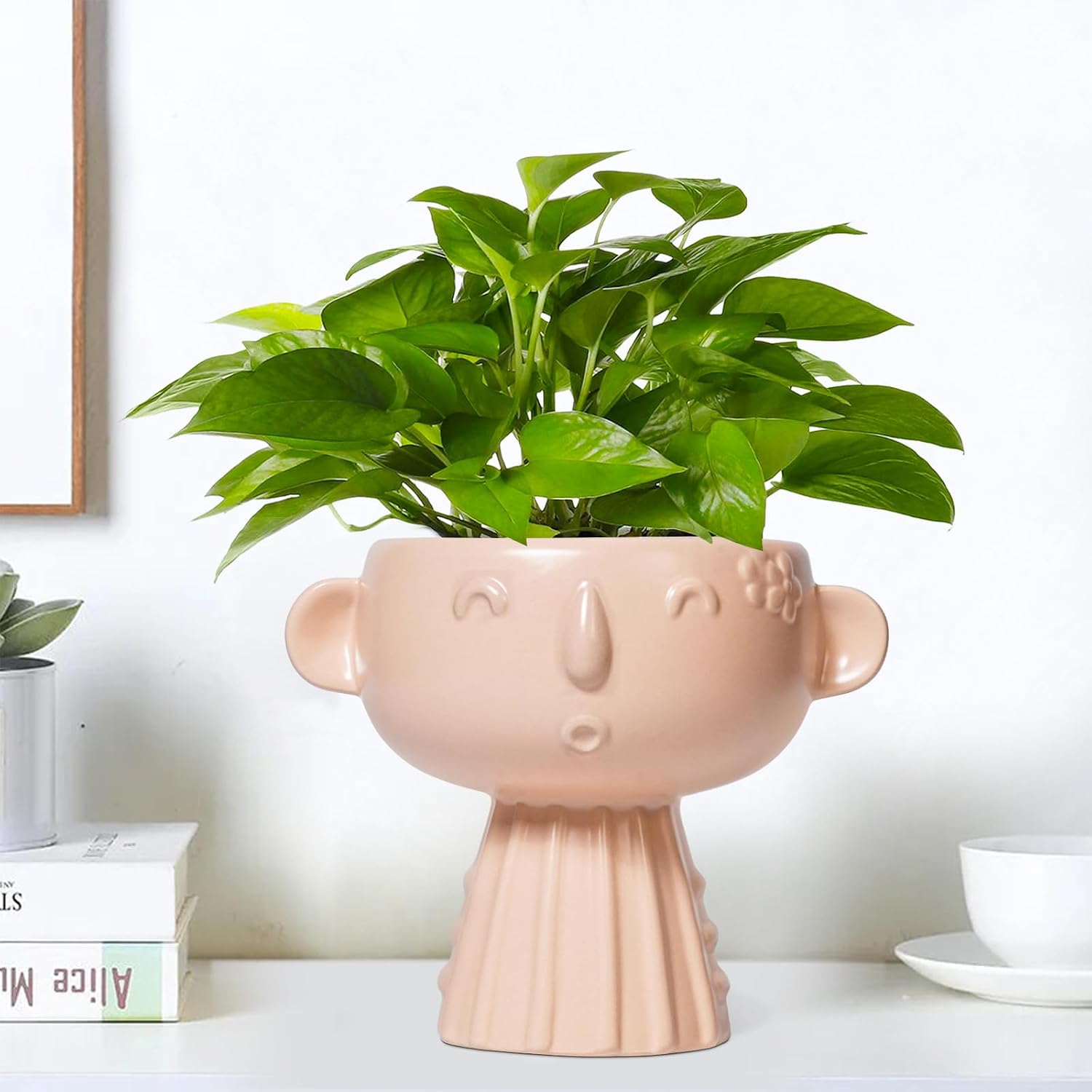 Face Flower Pots - 7 Inch Ceramic Pots for Plants Indoor Outdoor, Decorative Head Planter, Small Cute Succulent