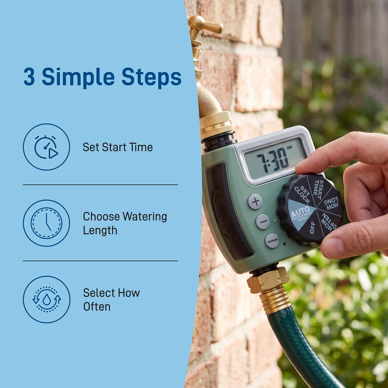 Orbit One Outlet Single-Dial Hose Faucet Timer - Easy Programmable - For Garden Watering System - LCD Hose Timer with