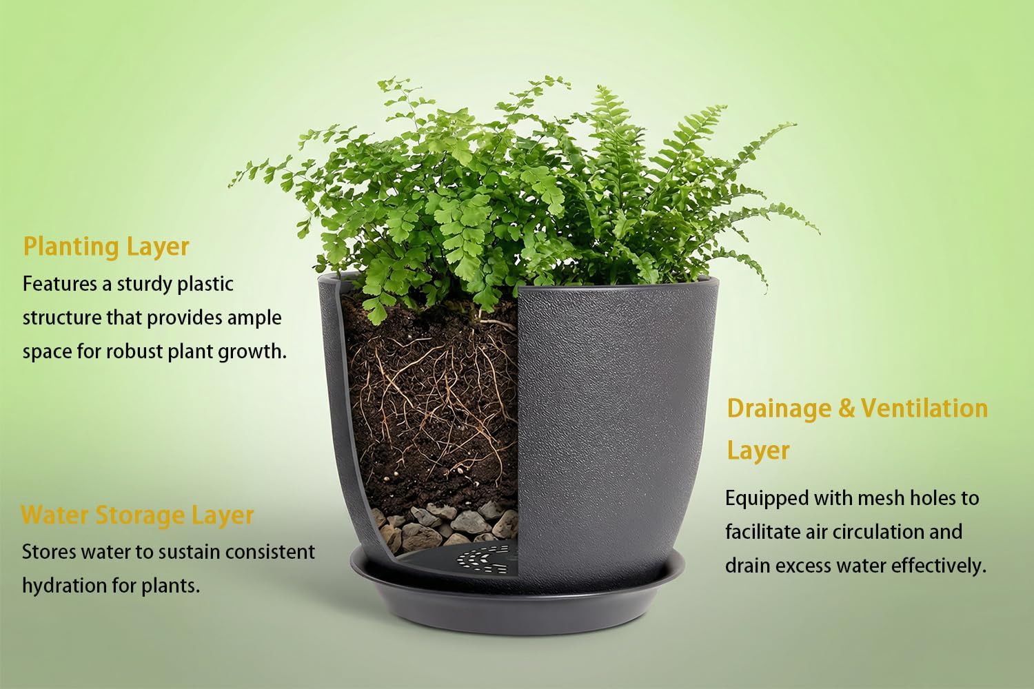 8 Inch Plant Pots Set of 4, Plastic Planters with Drainage Holes and Tray, Flower Pots for Indoor Outdoor Plants and