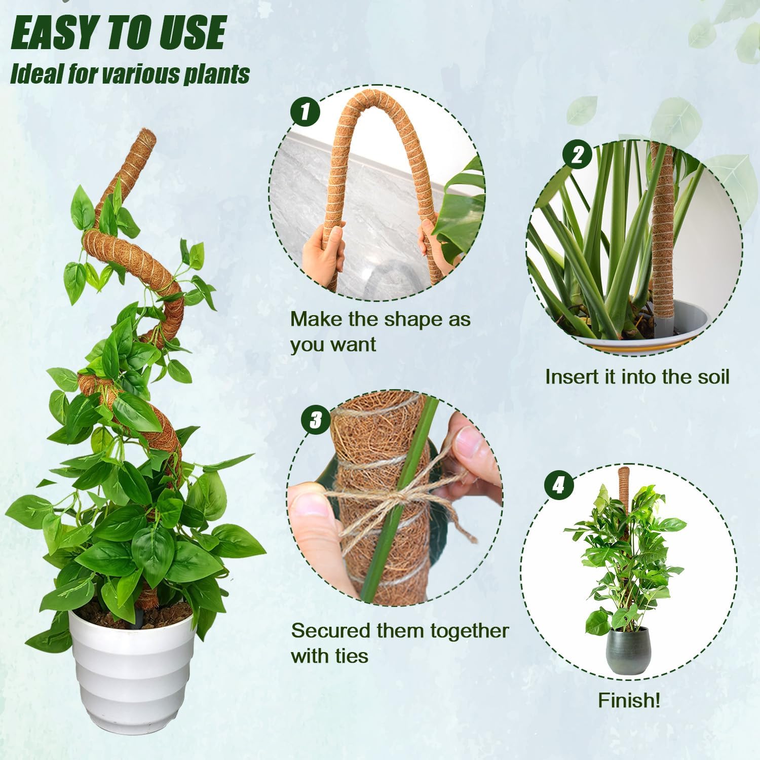 Moss Pole 31.5 Inch, 6 Pack Bendable Moss Pole for Plants Monstera, Moss Poles for Climbing Plants Indoor, Coconut
