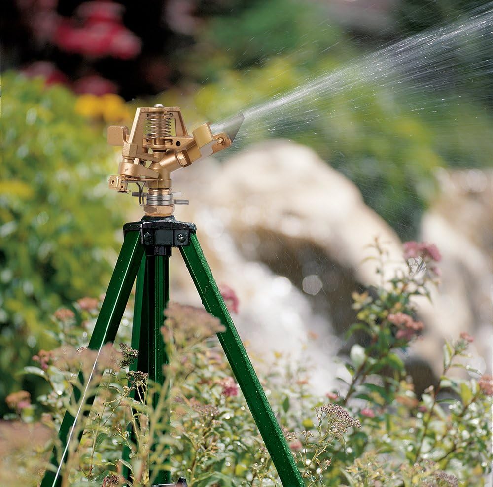 Orbit Tripod Lawn Zinc Impact Sprinkler - 360 Degree Rotating Yard Sprinkler with Adjustable Height - Heavy-Duty Zinc