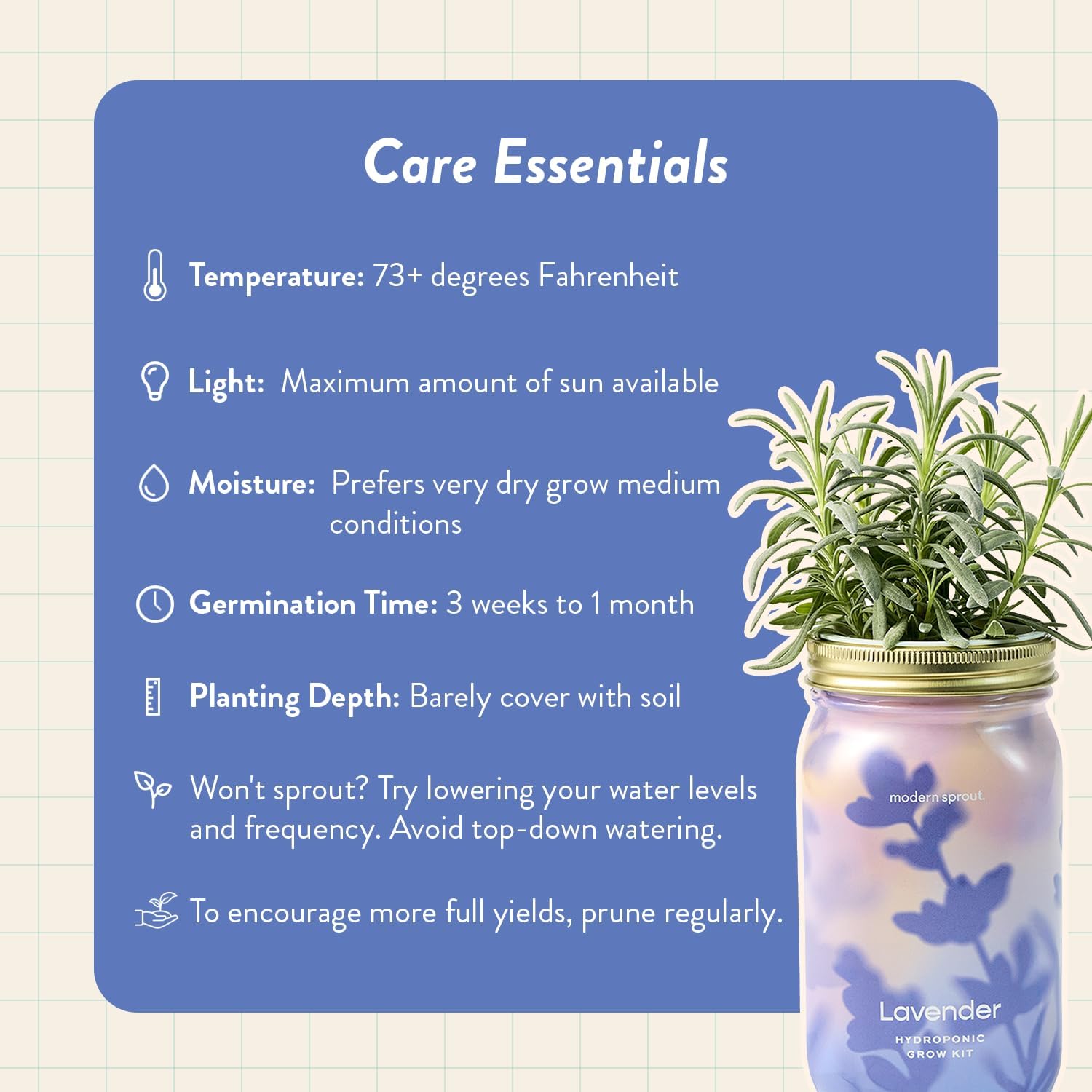 Modern Sprout MasonJar+Replant Kit-Self-Watering Hydroponic System-Lavender | Growing System Kit w/Organic Herb Seeds