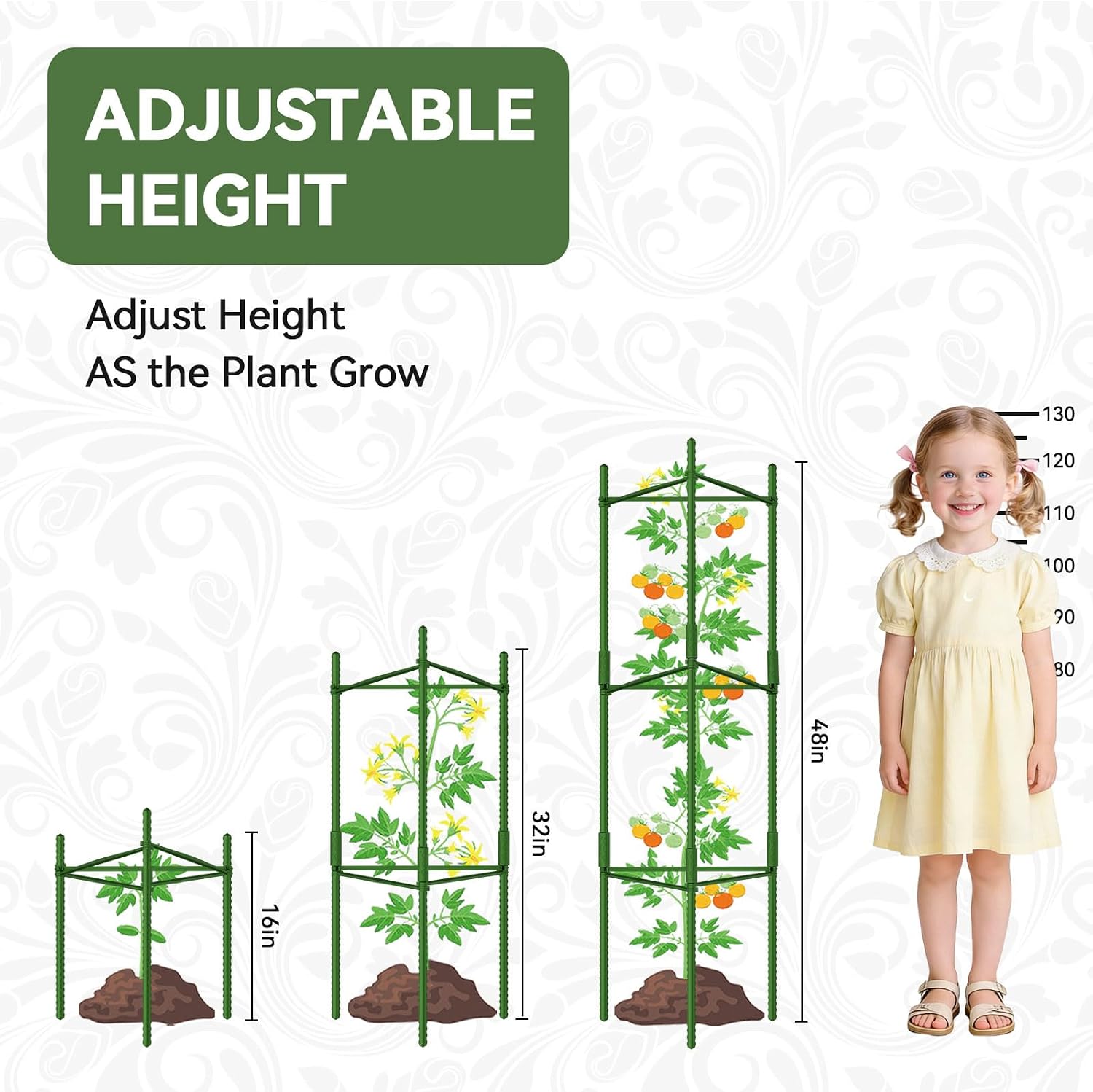 Halatool 8 Pack Tomato Cages for Garden, Up to 48in (4FT) Trellis | Adjustable Garden Stakes Tomatoe Trellis for Pots