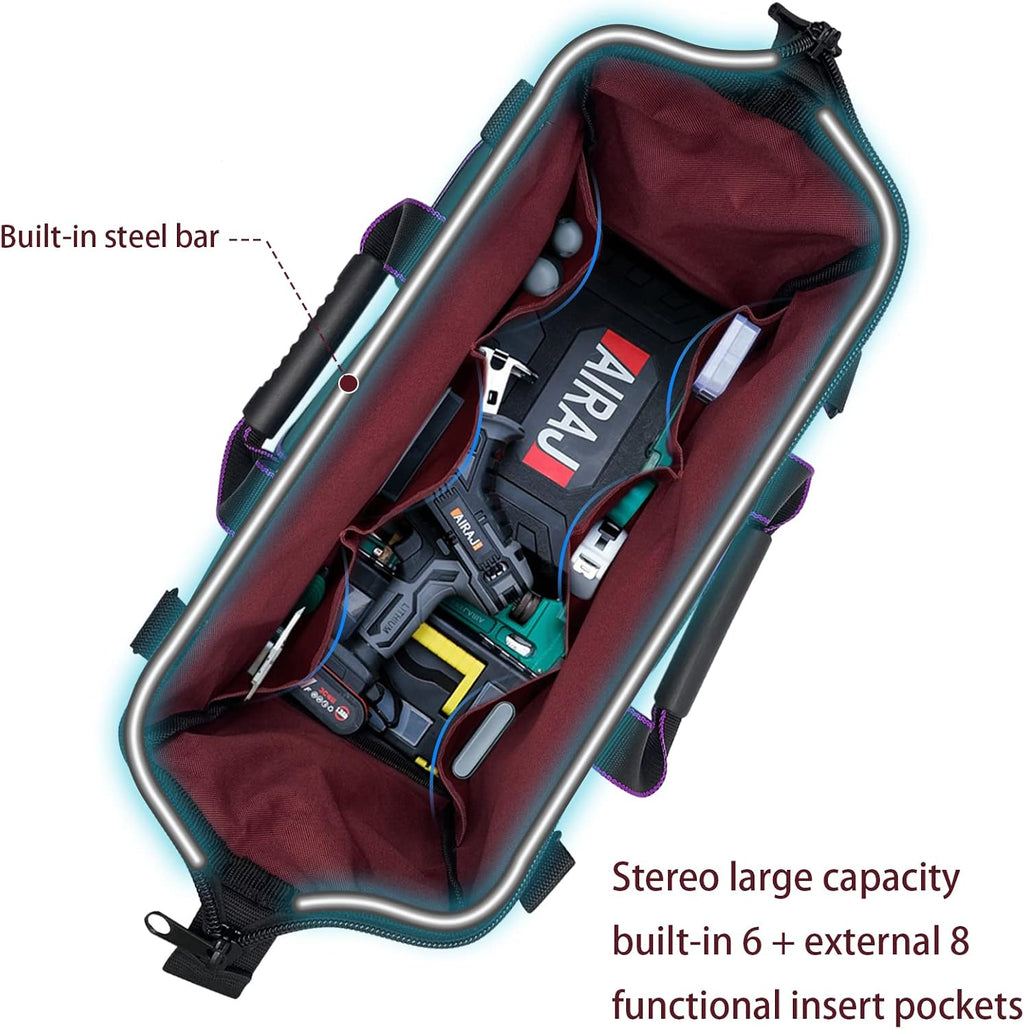 Women Heavy Duty Tool Bag with Molded base,Garden Storage Organizer for Tools,16 x 7.5 x 10.5 inches,600D Polyester